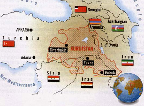 Verso la Mesopotamia - Mappa del Kurdistan